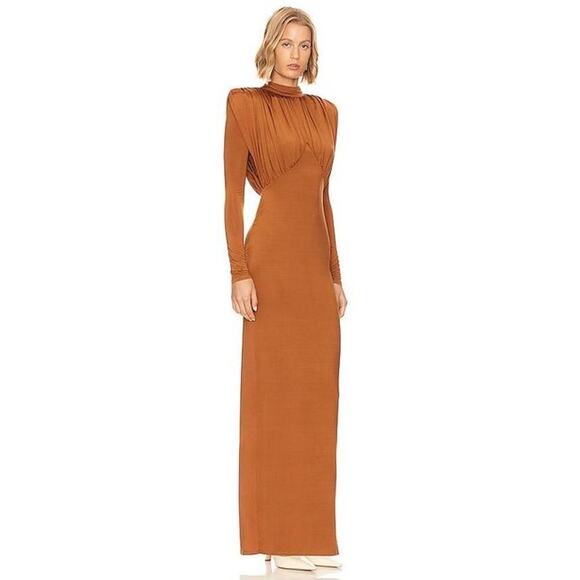 L'ACADEMIE Kemia Maxi Dress Small Brown Jersey Long Sleeve Wedding Revolve Chic - Picture 2 of 16